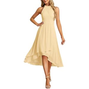 image:imageEverPretty Womens Sexy Halter Neck Pleated Sleeveless HiLo Chiffon Spring Wedding Guest Dress Cocktail Dresses 31926Yellow