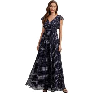 image:imageEverPretty Womens Spring Summer Bridesmaid Dress Flowy Chiffon A Line Short Sleeve Back Cutout Formal Dresses 01819Navy Blue Polka Dots
