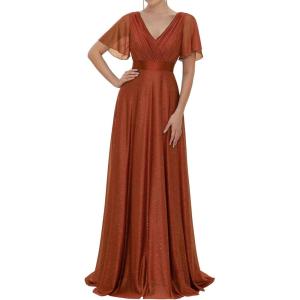image:imageEverPretty Womens Summer Glitter Formal Dresses Evening Gown V Neck Short Sleeves Floor Length Mother of Bride Dress 50159Burnt Orange