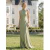 image:imageEverPretty Womens Summer Sleeveless Satin Bridesmaid Dresses Flowy Ribbons Formal Wedding Guest Dress 02707Sage Green