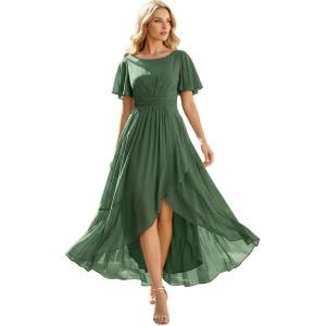 image:imageEverPretty Womens Short Sleeves Summer Spring Bridesmaid Dress Chiffon HighLow Semi Formal Wedding Guest Dresses 02708Eucalyptus