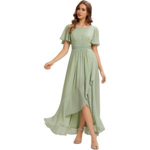 image:imageEverPretty Womens Short Sleeves Summer Spring Bridesmaid Dress Chiffon HighLow Semi Formal Wedding Guest Dresses 02708Mint Green