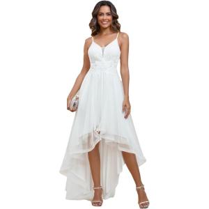 image:imageEverPretty Womens VNeck Sleeveless Graduation Dress Tulle HighLow ALine Prom Gown Wedding Guest Dresses 01746PHWhite