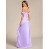 image:imageEverPretty Womens OffShoulder Split Floor Length Pleated Backless Bandage Satin Prom Dress 02320Frosted Lilac