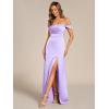 image:imageEverPretty Womens OffShoulder Split Floor Length Pleated Backless Bandage Satin Prom Dress 02320Frosted Lilac