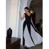 image:imageEverPretty Womens Summer High Stretch Crepe V Neck Cap Sleeves Wedding Guest Dress Semi Formal Dresses 02649Ivory and Black