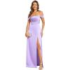 image:imageEverPretty Womens OffShoulder Split Floor Length Pleated Backless Bandage Satin Prom Dress 02320Frosted Lilac