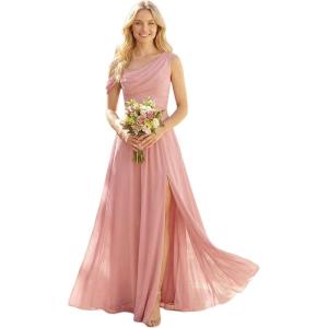 image:imageEverPretty Womens One Shoulder Sleeveless Summer Bridesmaid Dress Chiffon ALine Spring Formal Wedding Guest Dresses 02663Dusty Rose