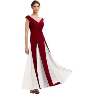 image:imageEverPretty Womens Summer High Stretch Crepe V Neck Cap Sleeves Wedding Guest Dress Semi Formal Dresses 02649Burgundy
