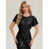 image:imageEverPretty Round Neck Sequin Formal Dresses for Women Short Sleeves Mermaid Evening Gowns Mother of Bride Dress 02585Black