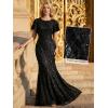 image:imageEverPretty Round Neck Sequin Formal Dresses for Women Short Sleeves Mermaid Evening Gowns Mother of Bride Dress 02585Black