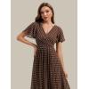 image:imageEverPretty Womens VNeck Short Sleeves Summer Wedding Guest Dress Chiffon HighLow ALine Cocktail Dresses 02762Brown Polka Dots