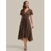 image:imageEverPretty Womens VNeck Short Sleeves Summer Wedding Guest Dress Chiffon HighLow ALine Cocktail Dresses 02762Brown Polka Dots
