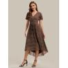 image:imageEverPretty Womens VNeck Short Sleeves Summer Wedding Guest Dress Chiffon HighLow ALine Cocktail Dresses 02762Brown Polka Dots