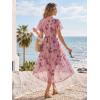 image:imageEverPretty Womens VNeck Short Sleeves Summer Wedding Guest Dress Chiffon HighLow ALine Cocktail Dresses 02762Light Purple Print