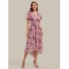image:imageEverPretty Womens VNeck Short Sleeves Summer Wedding Guest Dress Chiffon HighLow ALine Cocktail Dresses 02762Light Purple Print