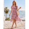 image:imageEverPretty Womens VNeck Short Sleeves Summer Wedding Guest Dress Chiffon HighLow ALine Cocktail Dresses 02762Light Purple Print