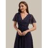 image:imageEverPretty Womens VNeck Short Sleeves Summer Wedding Guest Dress Chiffon HighLow ALine Cocktail Dresses 02762Navy Blue Polka Dots