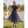 image:imageEverPretty Womens VNeck Short Sleeves Summer Wedding Guest Dress Chiffon HighLow ALine Cocktail Dresses 02762Navy Blue Polka Dots