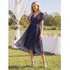 image:imageEverPretty Womens VNeck Short Sleeves Summer Wedding Guest Dress Chiffon HighLow ALine Cocktail Dresses 02762Navy Blue Polka Dots