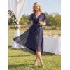 image:imageEverPretty Womens VNeck Short Sleeves Summer Wedding Guest Dress Chiffon HighLow ALine Cocktail Dresses 02762Navy Blue Polka Dots