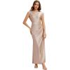 image:imageEverPretty Womens Round Neck Sleeveless Summer Formal Dresses Satin Floor Length ALine Bridesmaid Dress 02727Champagne