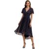 image:imageEverPretty Womens VNeck Short Sleeves Summer Wedding Guest Dress Chiffon HighLow ALine Cocktail Dresses 02762Navy Blue Polka Dots