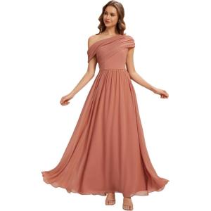 image:imageEverPretty Womens Asymmetrical Sleeveless Summer Bridesmaid Dresses Chiffon Floor Length ALine Formal Dress 02706Coral Pink