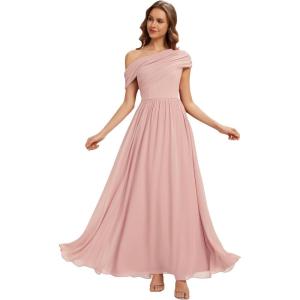 image:imageEverPretty Womens Asymmetrical Sleeveless Summer Bridesmaid Dresses Chiffon Floor Length ALine Formal Dress 02706Pink