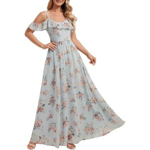 image:imageEverPretty Womens Chiffon Bridesmaid Dress V Neck Short Sleeves Ruffle ALine Floor Length Formal Wedding Guest Dress 02709Amber Bloom