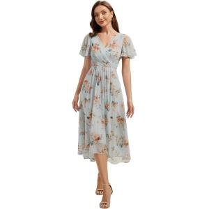 image:imageEverPretty Womens VNeck Short Sleeves Summer Wedding Guest Dress Chiffon HighLow ALine Cocktail Dresses 02762Amber Bloom
