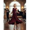 image:imageEverPretty Womens Summer High Stretch Sleeveless Semi Formal Dresses Ruffles Drawstring Maxi Cocktail Wedding Guest DressBurgundy