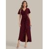 image:imageEverPretty Womens VNeck Short Sleeves Wedding Guest Dress Knit Maxi Bodycon Formal Dresses 02633Burgundy
