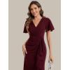 image:imageEverPretty Womens VNeck Short Sleeves Wedding Guest Dress Knit Maxi Bodycon Formal Dresses 02633Burgundy