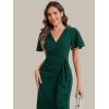 image:imageEverPretty Womens VNeck Short Sleeves Wedding Guest Dress Knit Maxi Bodycon Formal Dresses 02633Dark Green