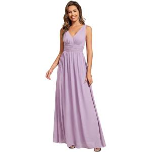 image:imageEverPretty Womens Bridesmaid Dress VNeck Sleeveless A Line Chiffon Floor Length Formal Dress 09016Frosted Lilac