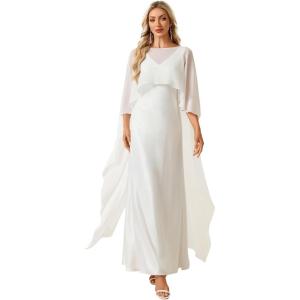 image:imageEverPretty Womens Crew Neck Cape Sleeves Wedding Dress Chiffon Floor Length Sheath Gown for Bride 02700White