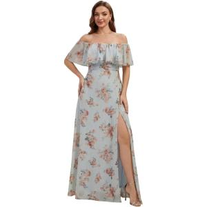 image:imageEverPretty Womens Elegant Off The Shoulder Side Split Flowy Chiffon Maxi Bridesmaid Dress Formal Wedding Guest Dresses 0968Amber Bloom