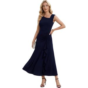 image:imageEverPretty Womens Summer High Stretch Sleeveless Semi Formal Dresses Ruffles Drawstring Maxi Cocktail Wedding Guest DressNavy Blue