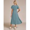image:imageEverPretty Womens Wedding Guest Dress Chiffon V Neck Ruched Short Sleeves Midi High Low Birthday Semi Formal Dresses 02088Light Teal