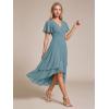image:imageEverPretty Womens Wedding Guest Dress Chiffon V Neck Ruched Short Sleeves Midi High Low Birthday Semi Formal Dresses 02088Light Teal