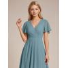image:imageEverPretty Womens Wedding Guest Dress Chiffon V Neck Ruched Short Sleeves Midi High Low Birthday Semi Formal Dresses 02088Light Teal