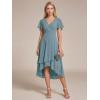 image:imageEverPretty Womens Wedding Guest Dress Chiffon V Neck Ruched Short Sleeves Midi High Low Birthday Semi Formal Dresses 02088Light Teal