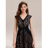 image:imageEverPretty Womens V Neck Lace Dresses for Wedding Guest Cap Sleeve Midi Cocktail Semi Formal Dress 02643Black