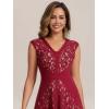 image:imageEverPretty Womens V Neck Lace Dresses for Wedding Guest Cap Sleeve Midi Cocktail Semi Formal Dress 02643Dark Red