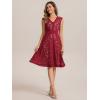 image:imageEverPretty Womens V Neck Lace Dresses for Wedding Guest Cap Sleeve Midi Cocktail Semi Formal Dress 02643Dark Red