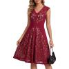 image:imageEverPretty Womens V Neck Lace Dresses for Wedding Guest Cap Sleeve Midi Cocktail Semi Formal Dress 02643Dark Red