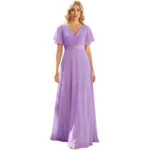 image:imageEverPretty Womens Summer Short Sleeve Chiffon Empire Waist Floor Length Formal Bridesmaid Dress Mother of Bride DressesLavender