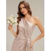image:imageEverPretty Womens Sleeveless Bridemaid Dress Satin One Shoulder Floor Length ALine Formal Wedding Guest Dresses 02725Champagne