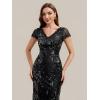 image:imageEverPretty Womens VNeck Short Sleeves Cocktail Dresses Sequin Knee Length Bodycon Semi Formal Dress 02766Black